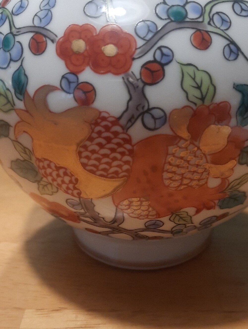 Porcelain Floral Ginger Jar with Gold Lid and Multicolor Motif - Picture 8 of 8